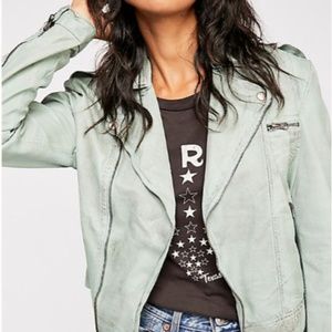 Light Mint Stylish Leather Moto Jacket